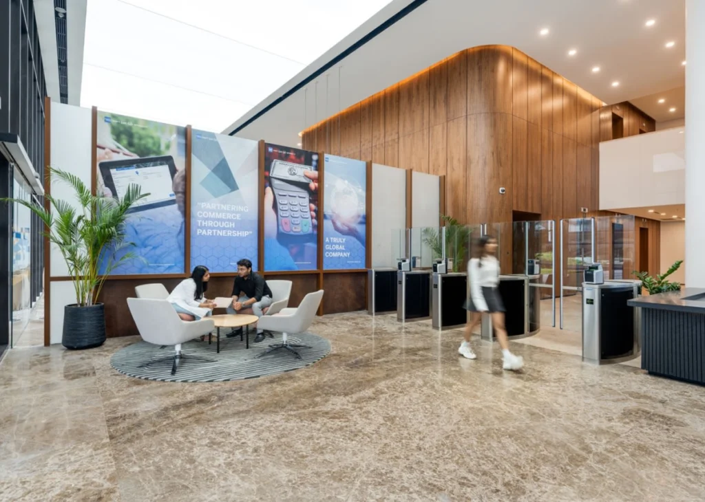 Modern reception area of a professional customer support environment